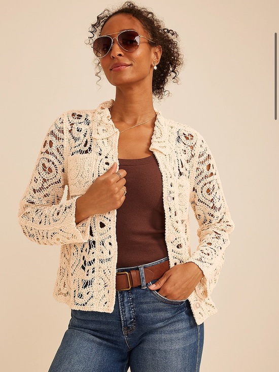Maurices Tops - Boho Indie Maurice’s Crochet Lace Shacket Top Cream XXL